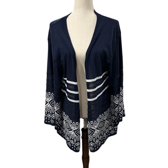 Bloomchic Navy and White Open Front Cardigan Sweater Size 18-20 EUC - Picture 1 of 5